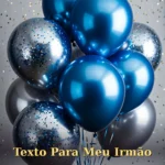 Balões azuis e prateados com confetes metálicos em clima festivo masculino para irmão