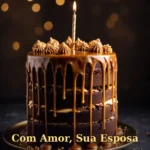 Mensagem de esposa para marido com bolo geométrico e detalhes em folha de ouro