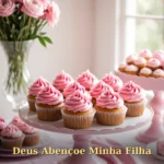 Linda mensagem para filha com arranjo de flores primaveris e luz matinal